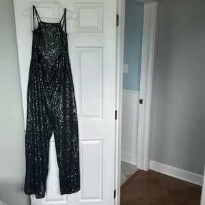 Black sequin high neck jumpsuit